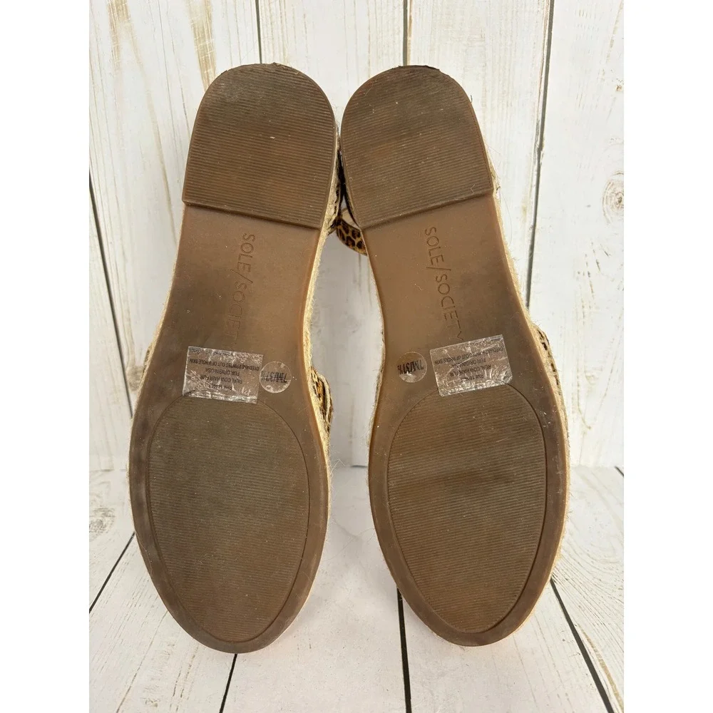 Sole Society Leopard Print Espadrille‎ Flats Ankle Strap Women's 7M